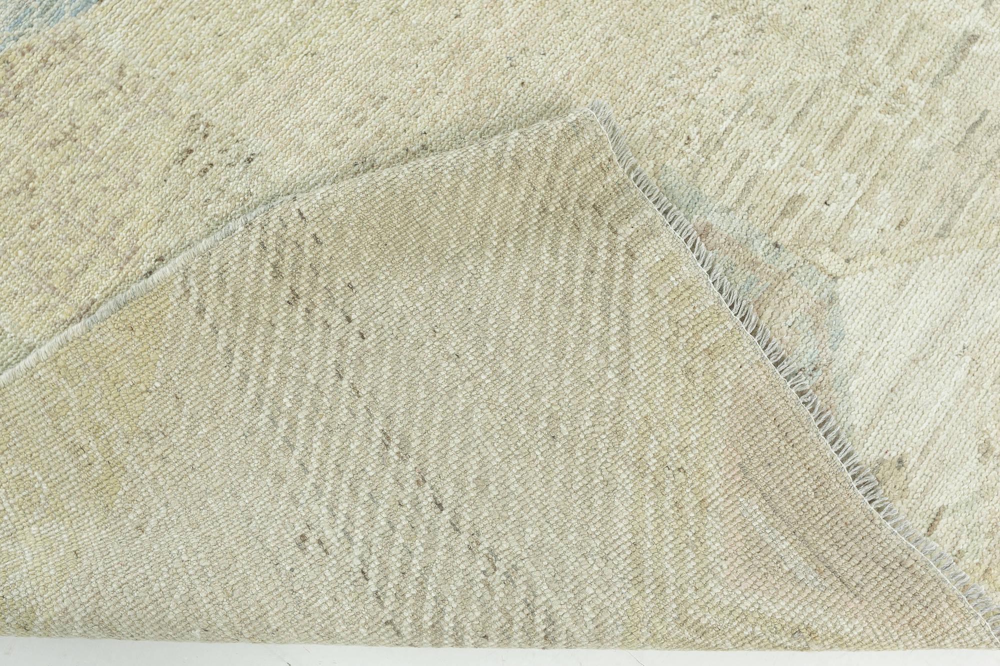 Pastellfarbene Geometrie: Moderner texturierter handgeknüpfter Wollteppich von Doris Leslie Blau (Wolle) im Angebot