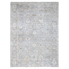 Pastel Gray Antiqued Tabriz Design Distressed Hand Knotted Wool Rug 9' x 11'9"