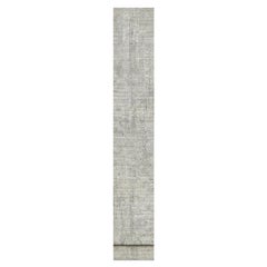 Tappeto orientale XL Runner grigio pastello in pura lana non colorata annodato a mano dal design moderno
