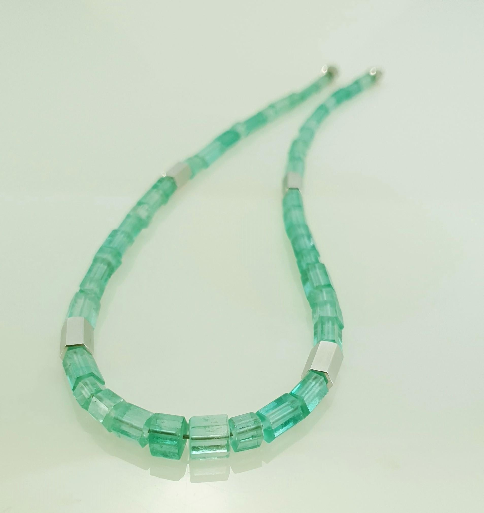 Women's Pastel Green Beryl Crystal Beaded Necklace with 18 Carat Mat White Gold