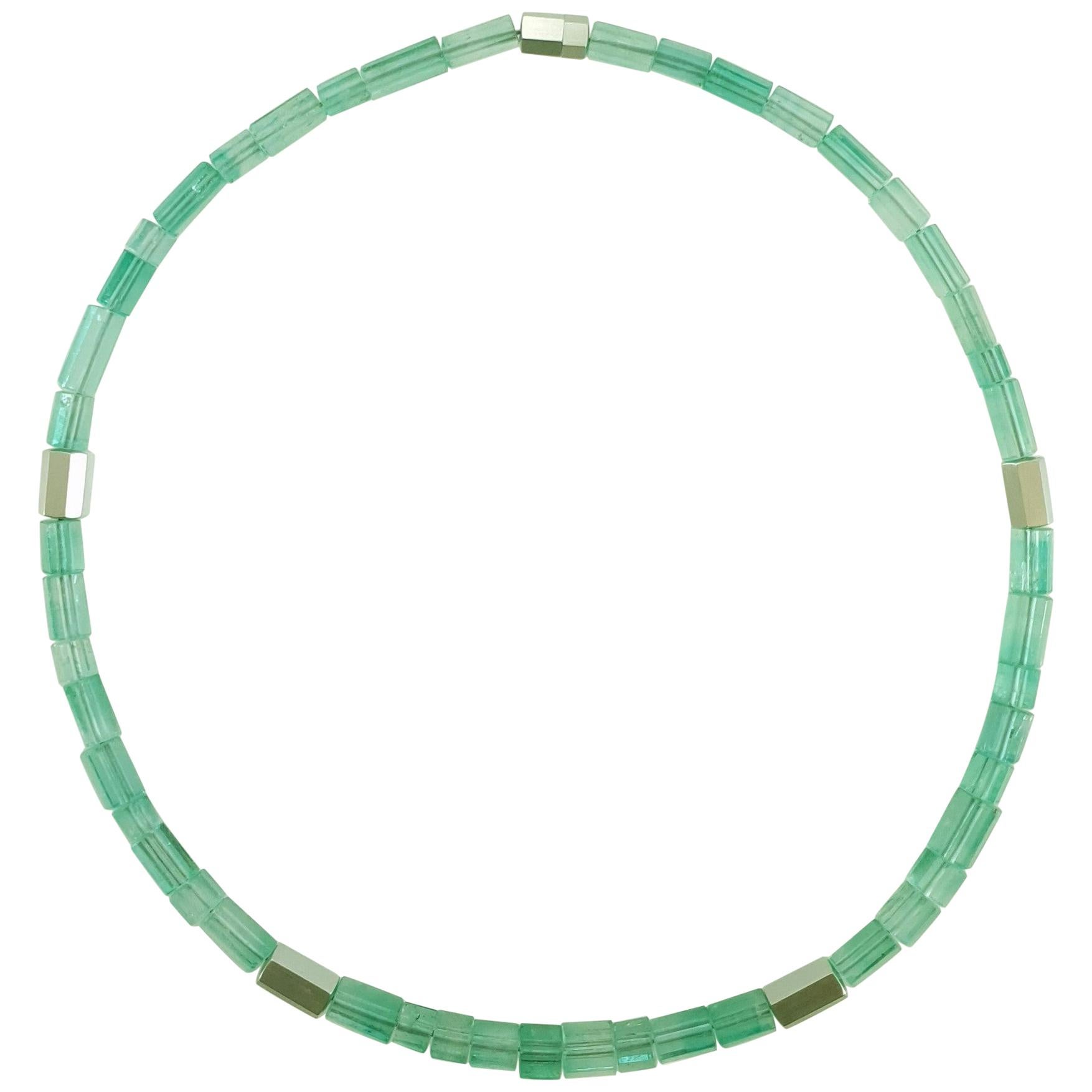 Pastel Green Beryl Crystal Beaded Necklace with 18 Carat Mat White Gold