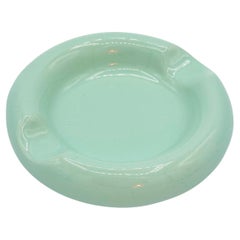 Cenicero de cerámica verde pastel azul, diseño postmoderno años 80