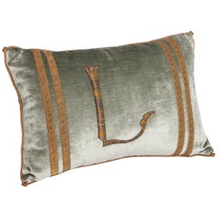 Pastel Green Colored Velvet Pillow with Antique Metallic Embroidery 19th Century