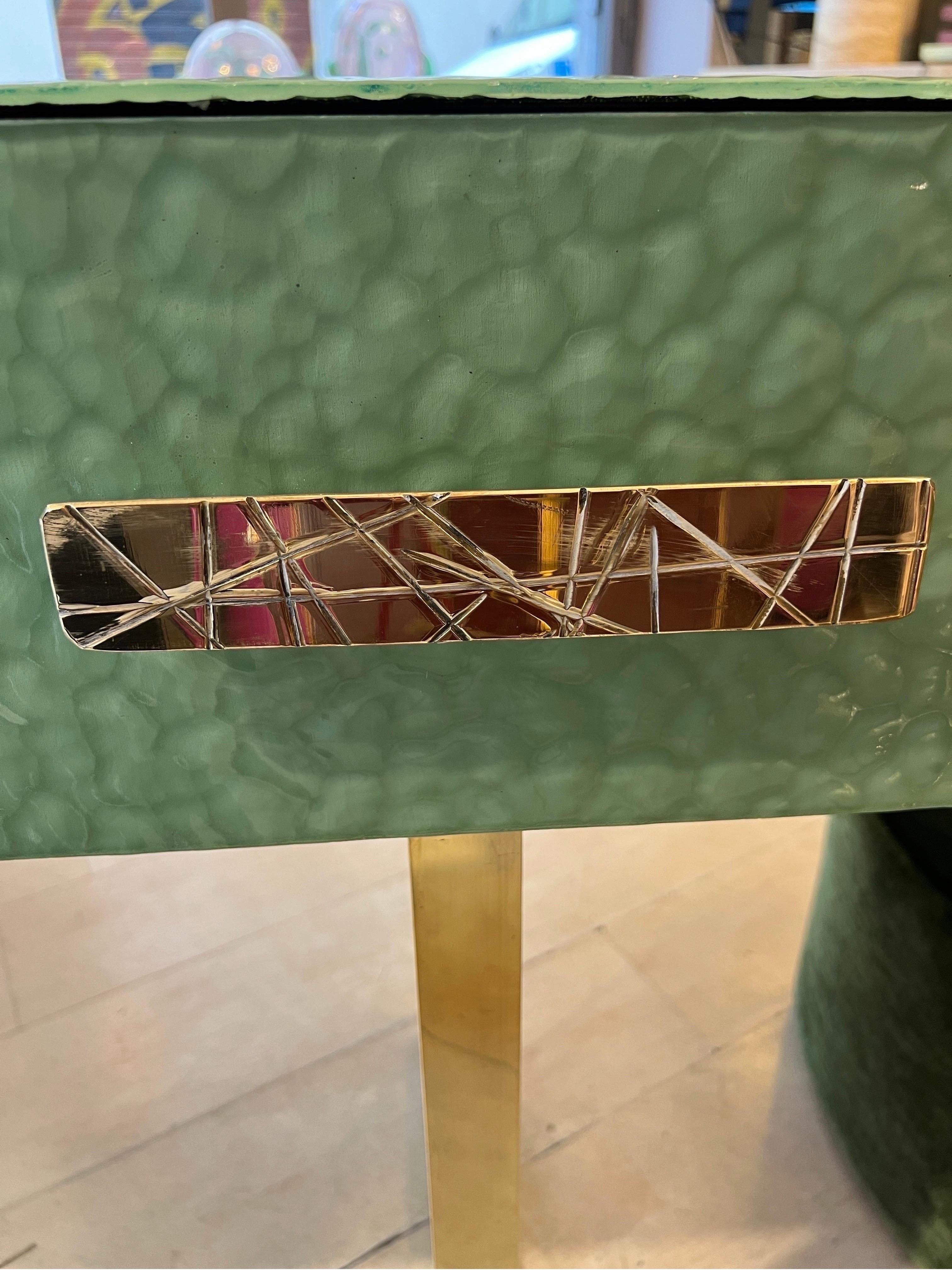 Pastel Green Murano Ashlar Glass and Brass Console Table with Three Drawers 2000 6