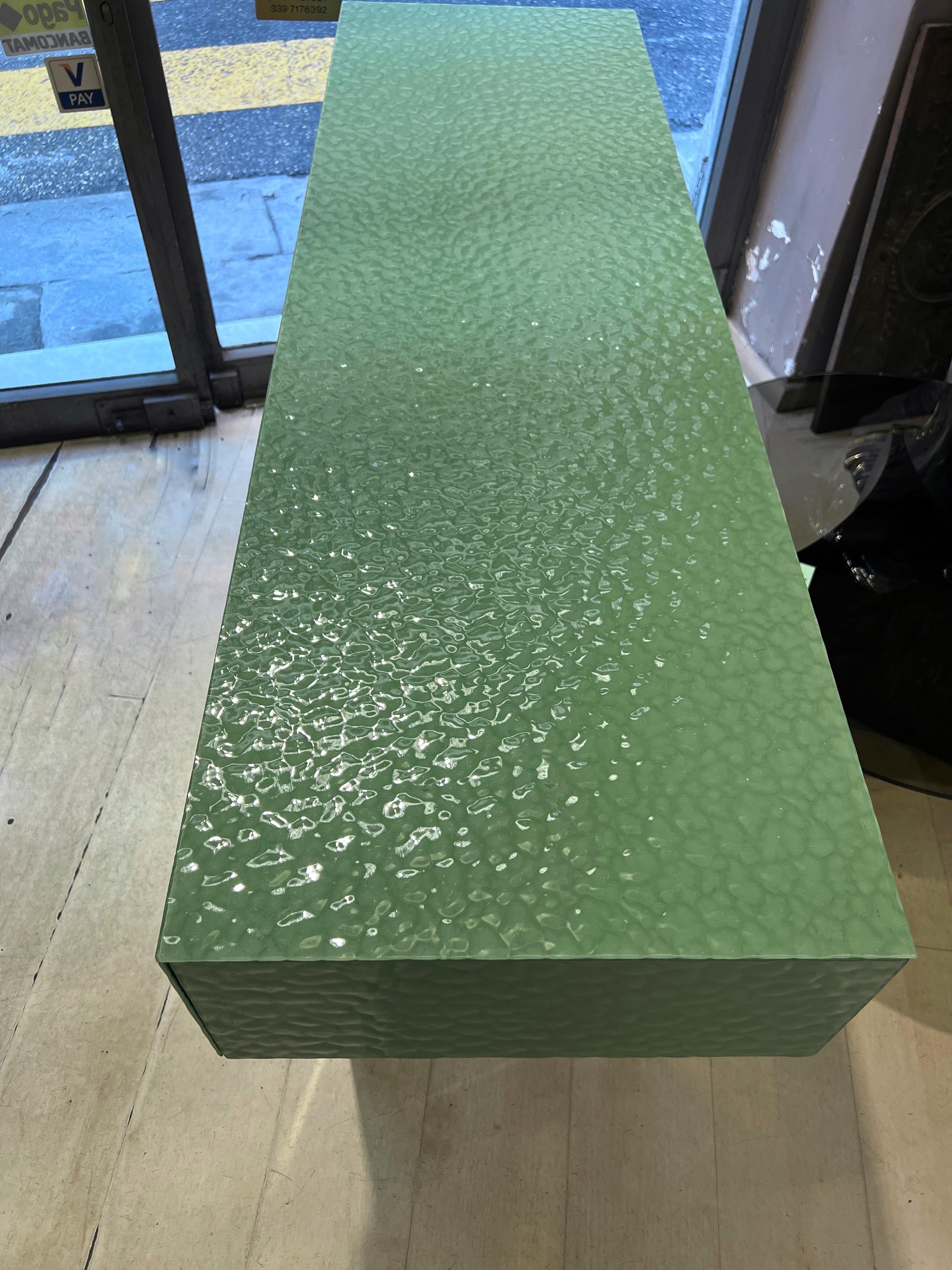 Pastel Green Murano Ashlar Glass and Brass Console Table with Three Drawers 2000 12