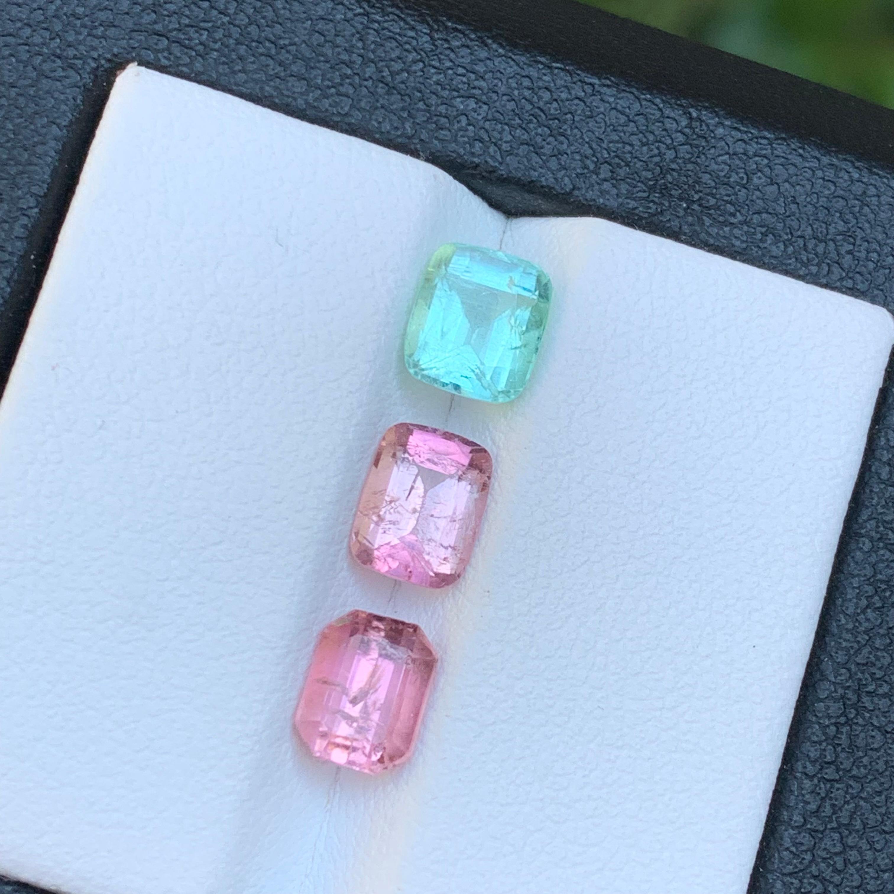 Gemas sueltas de turmalina natural verde y rosa pastel Lote 3,65 ct talla cojín en venta 6