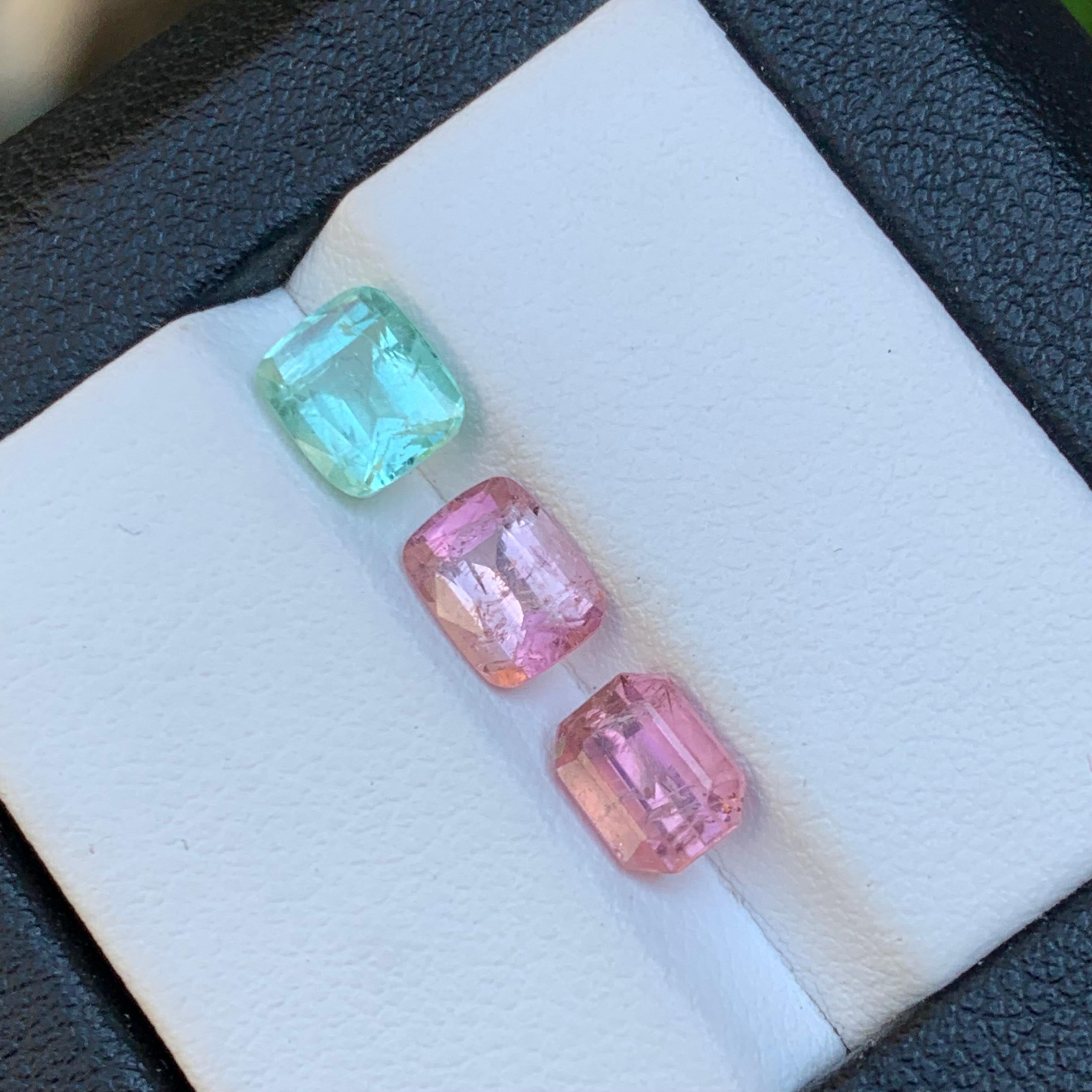 Gemas sueltas de turmalina natural verde y rosa pastel Lote 3,65 ct talla cojín Corte cojín en venta