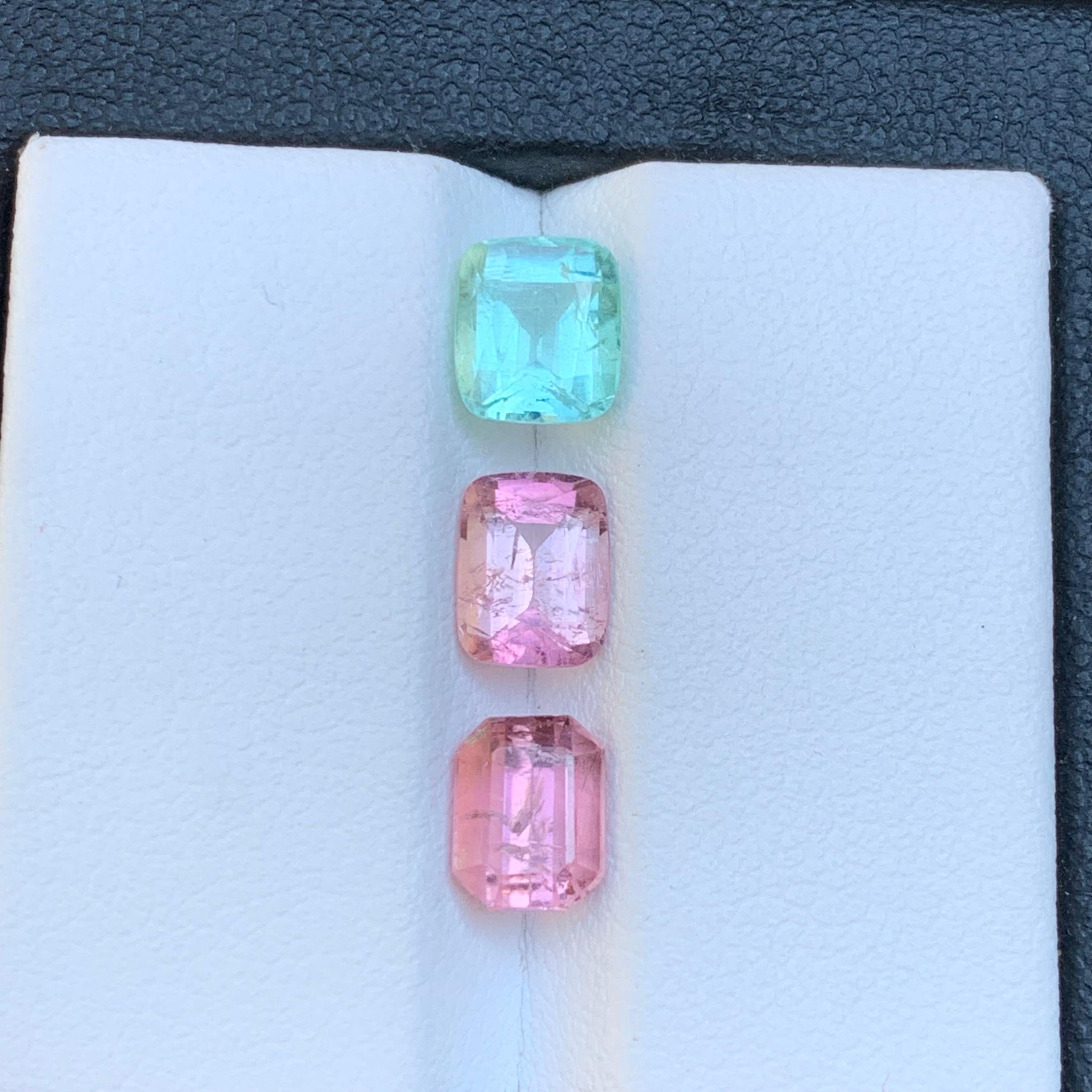 Gemas sueltas de turmalina natural verde y rosa pastel Lote 3,65 ct talla cojín en Nuevo estado para la venta en Peshawar, PK