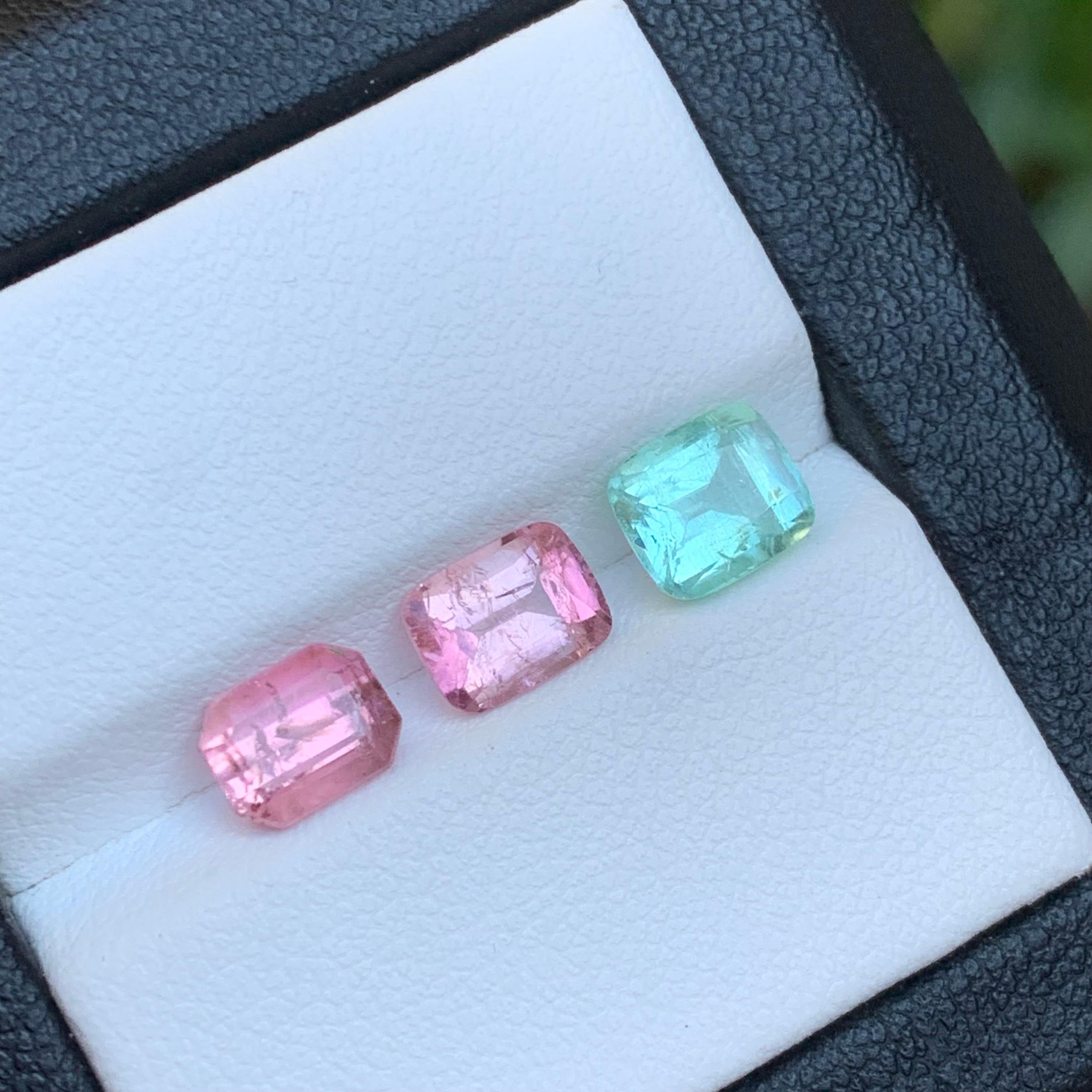 Gemas sueltas de turmalina natural verde y rosa pastel Lote 3,65 ct talla cojín en venta 3