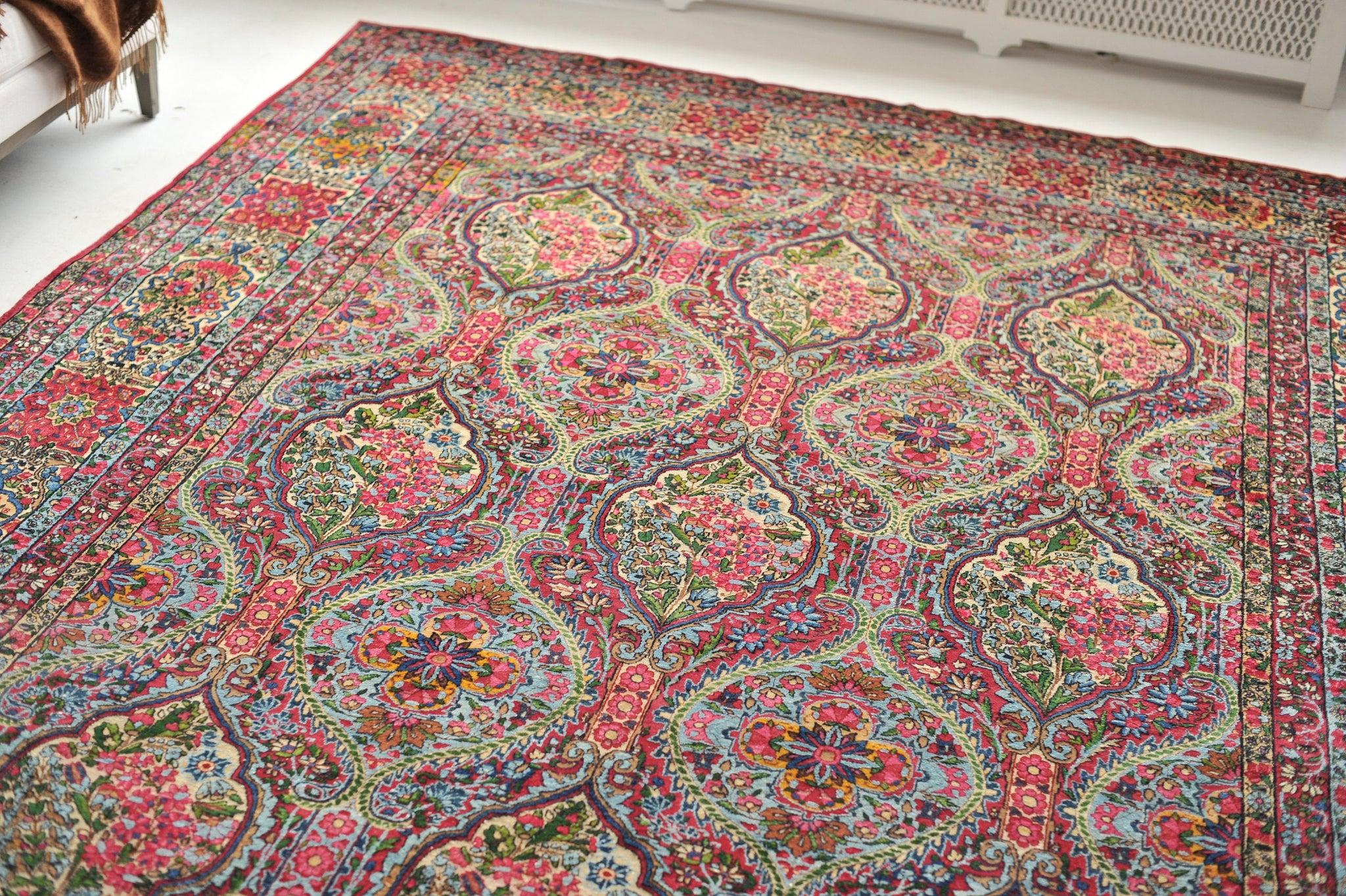 Magnificent Pastel Hues Classical Antique Persian Kerman Lavar Carpet  Infinitely Botanical Antique Elegant Rug 

About: Never-ending botanical beauty with sensational structured motifs inspired by poetry, architecture, gardens, and all that is