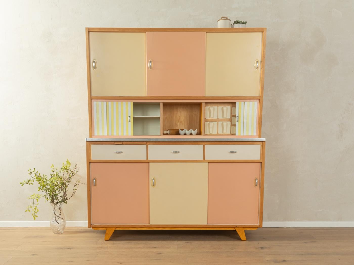 Mid-Century Modern Pastel Kitchen Cabinet, 1950s Vintage For Sale