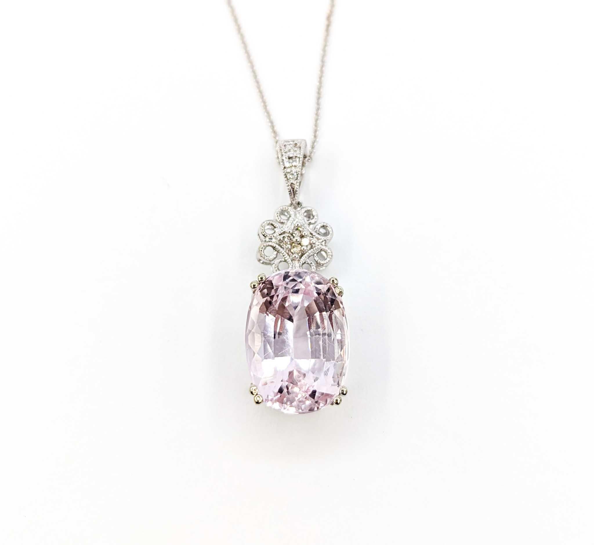 Pastel Lavender Morganite & Diamond Pendant Necklace in White Gold For Sale 5