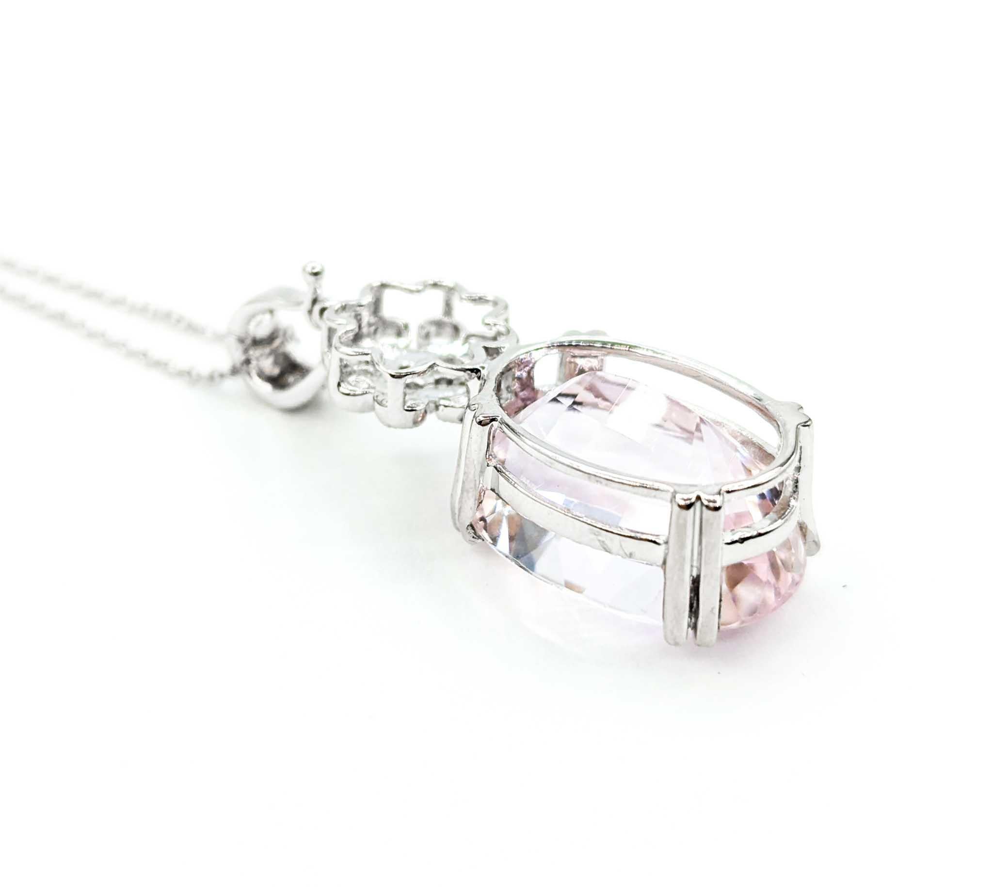Oval Cut Pastel Lavender Morganite & Diamond Pendant Necklace in White Gold For Sale