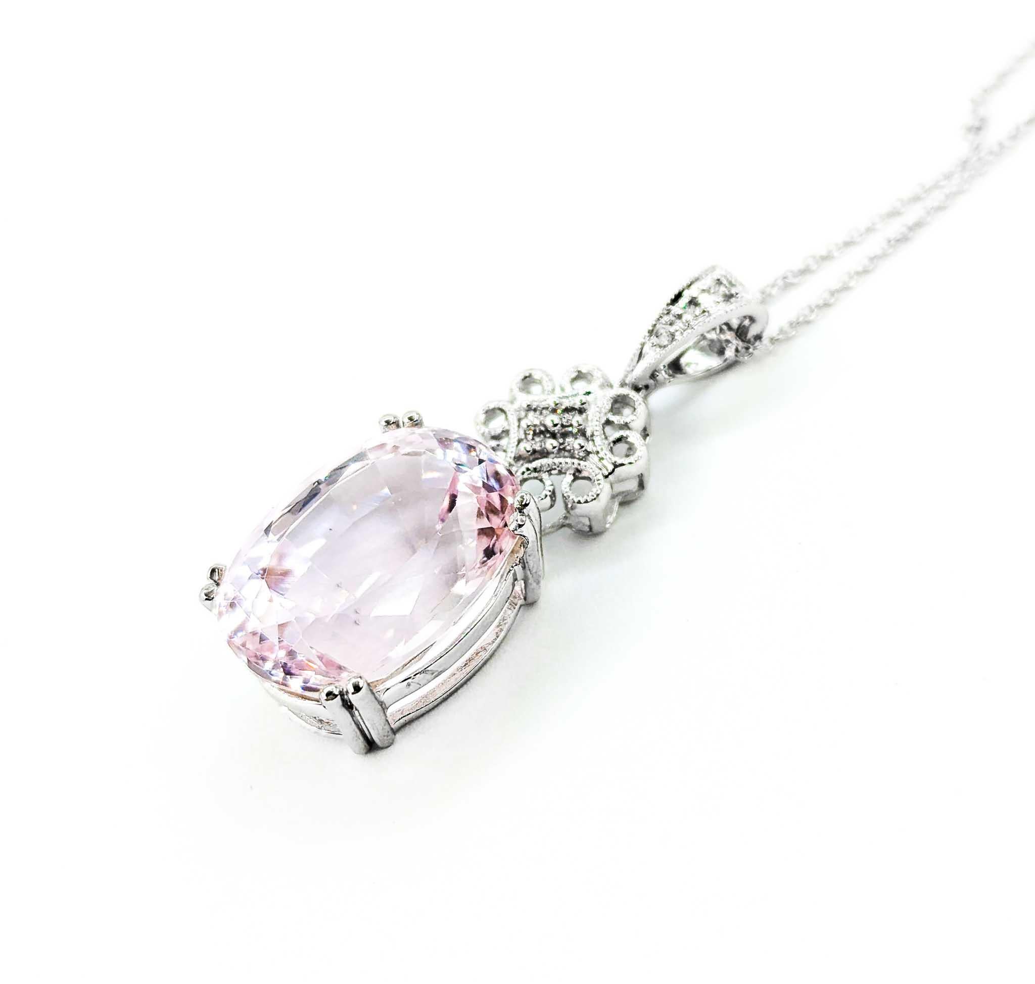 Women's Pastel Lavender Morganite & Diamond Pendant Necklace in White Gold For Sale