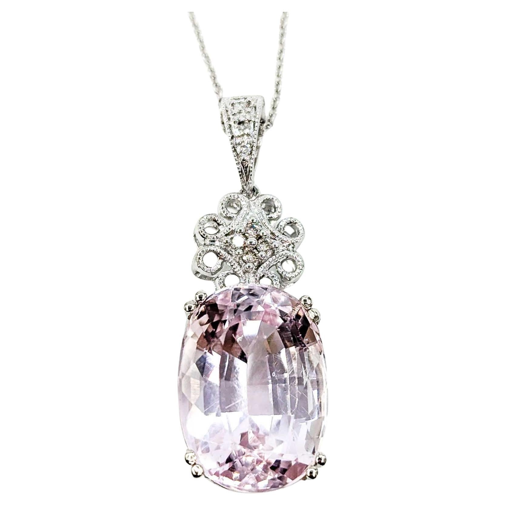 Pastel Lavender Morganite & Diamond Pendant Necklace in White Gold