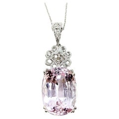 Pastel Lavender Morganite & Diamond Pendant Necklace in White Gold