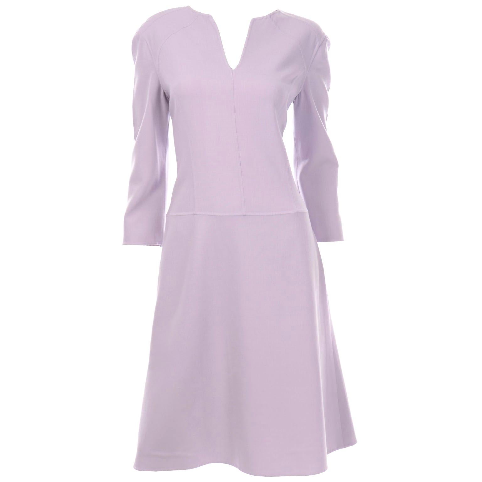 Pastel Lavender Purple Carolina Herrera Long Sleeve Summer Weight Wool Dress
