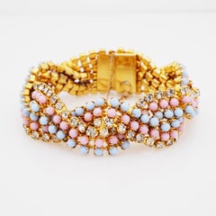 Pastel Milk Glass and Rhinestone Bracelet By Hobé, 1960s