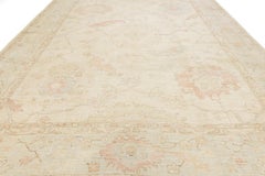 Pastel Modern Oushak Style Hand-Knotted Wool Area Rug In Cream and Peach 12x15