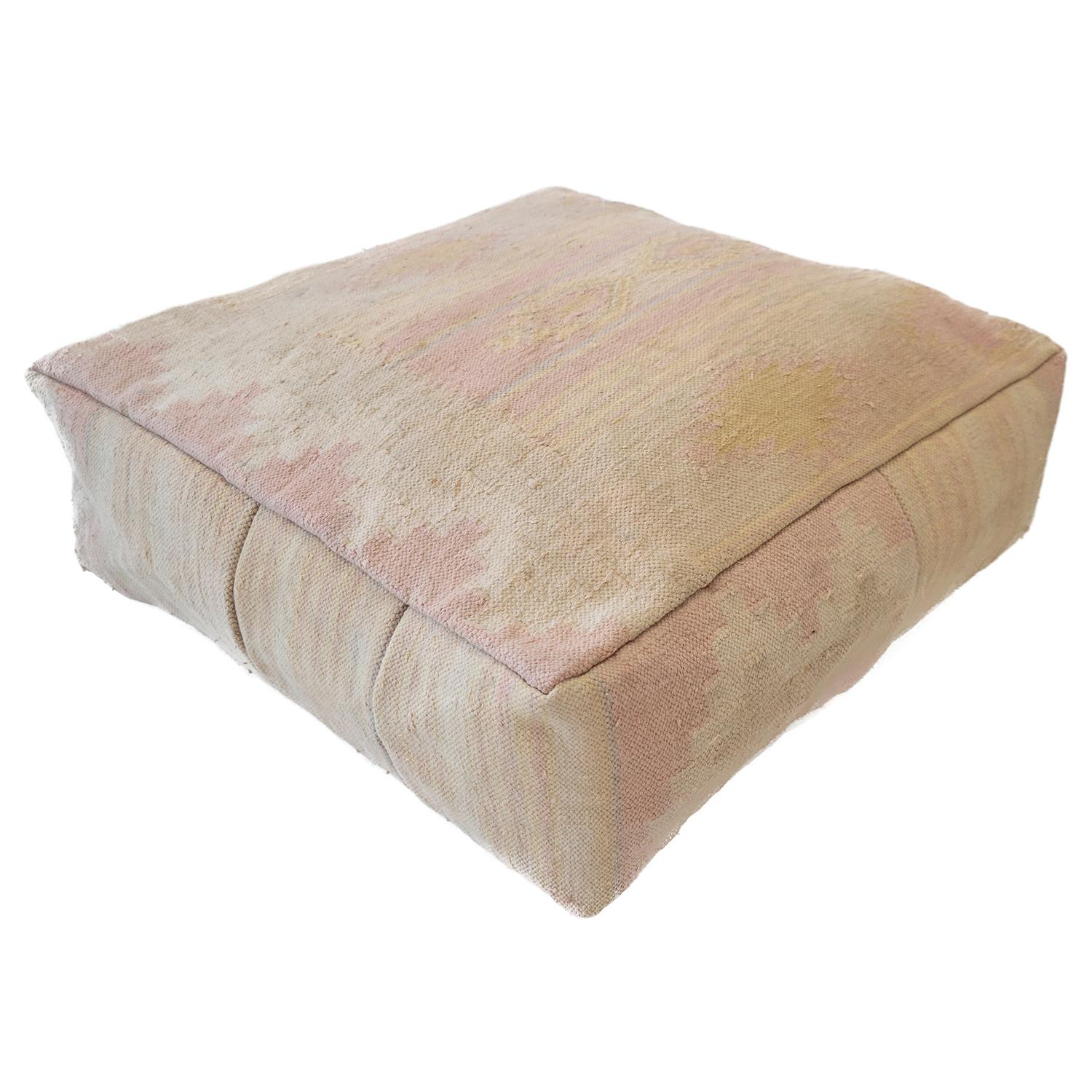 Pastel Moroccan Kilim Pouf  Ottoman from Morocco For Sale