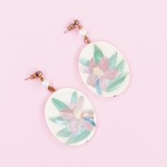 Pastel Mother of Pearl Floral Drop Earrings, 1980s