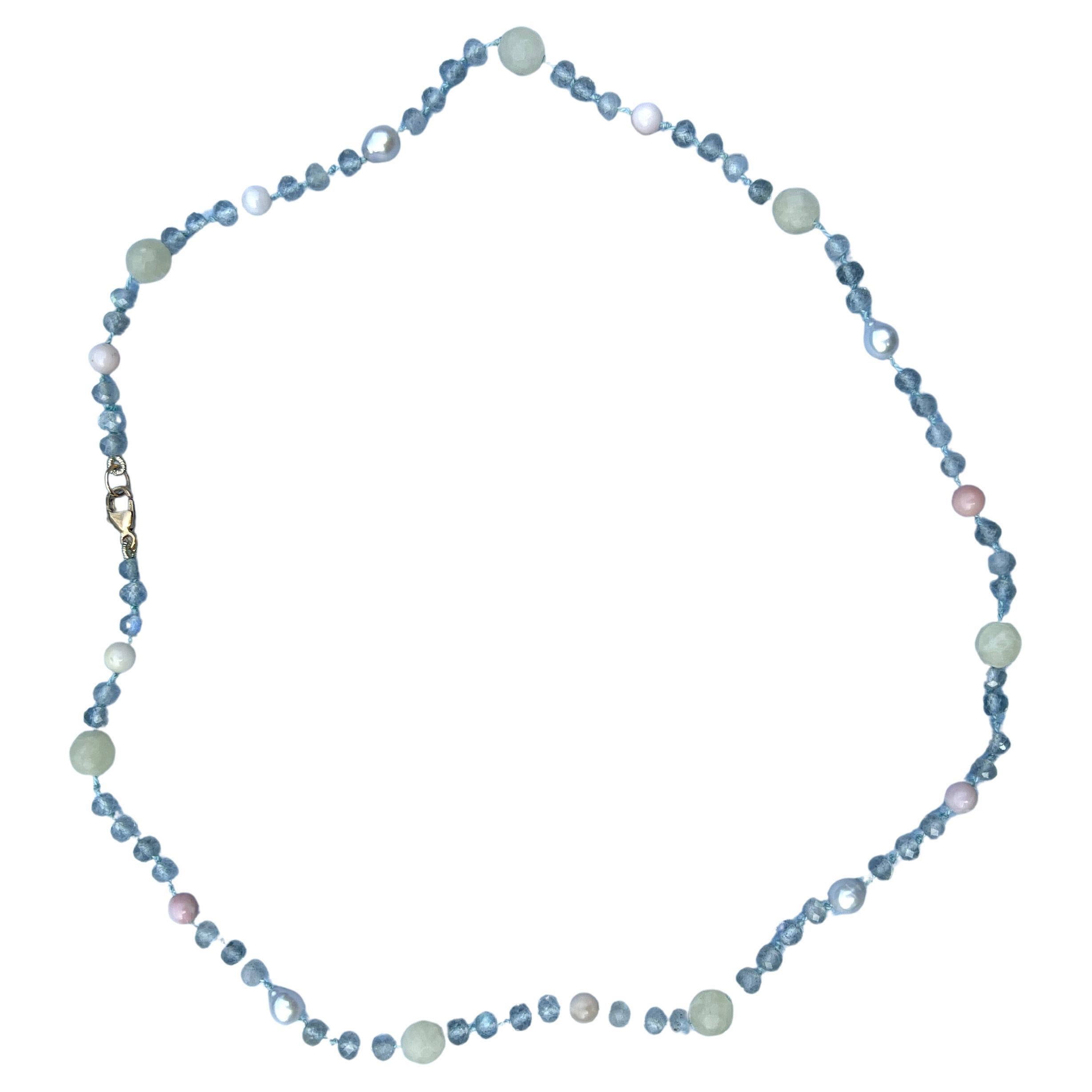 Pastel Multi Bead Necklace  Labradorite Pearl Pink Opal Yellow Calcite