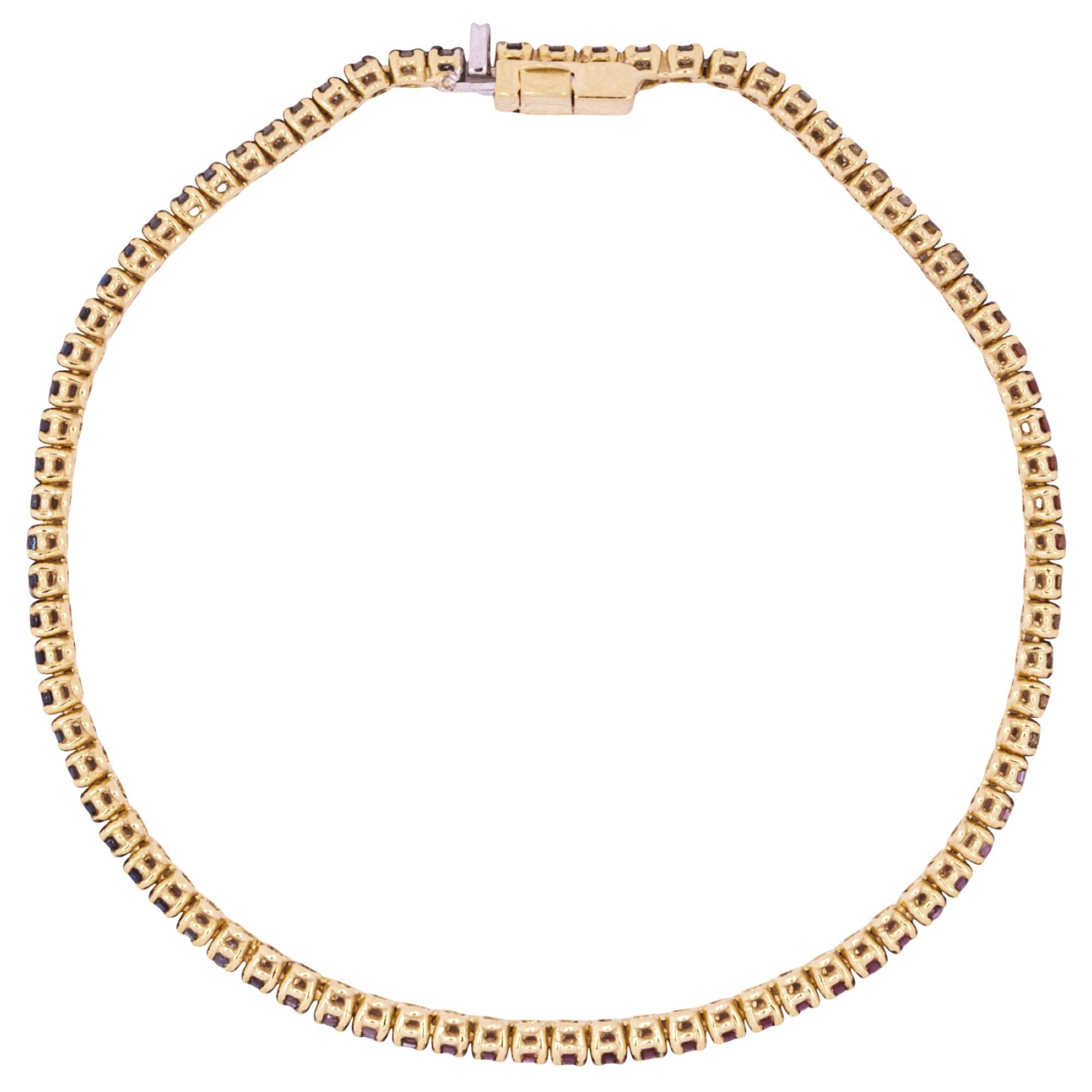Donna Bracciale in oro giallo 18 carati con zaffiro multicolore pastello in vendita