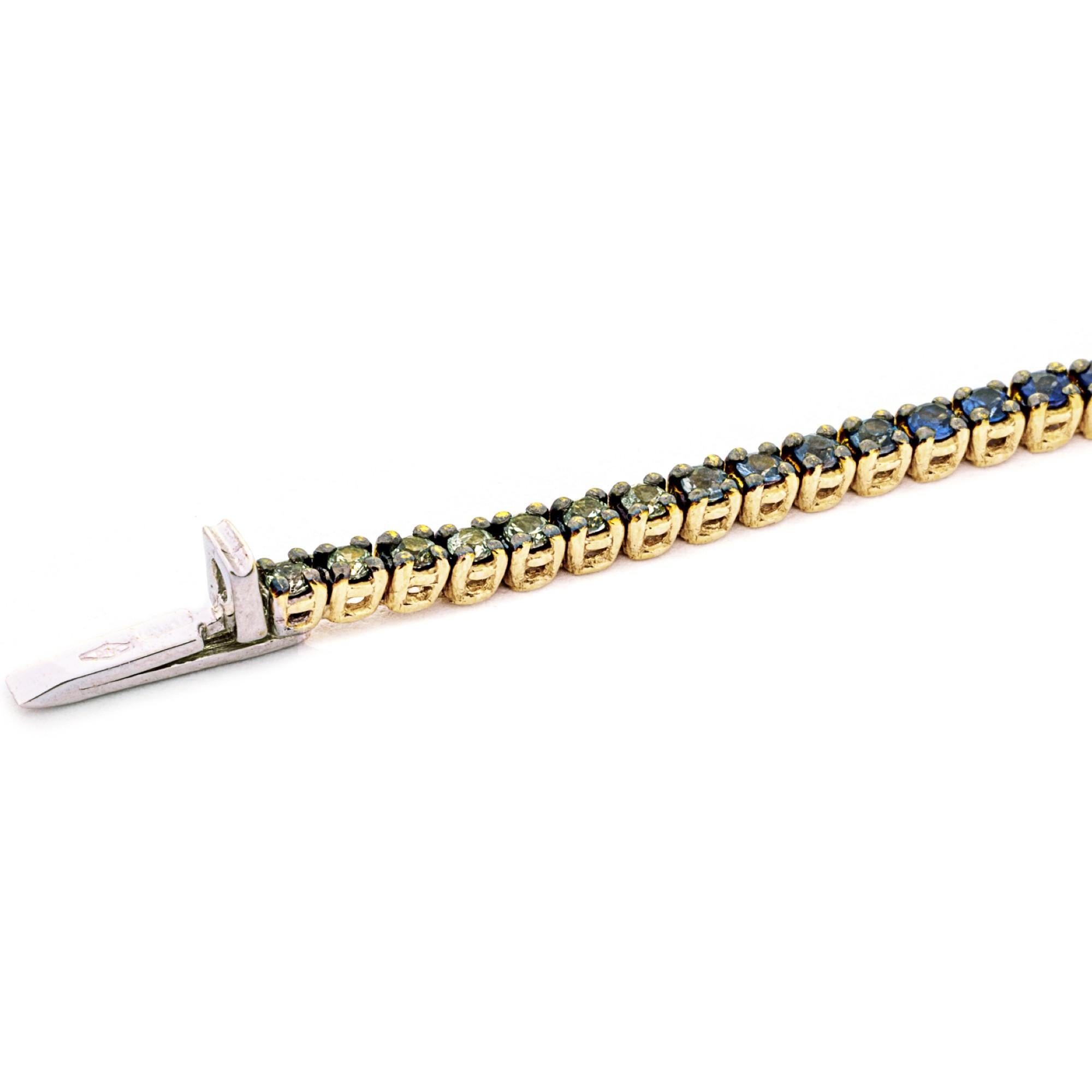 Bracciale in oro giallo 18 carati con zaffiro multicolore pastello in vendita 3