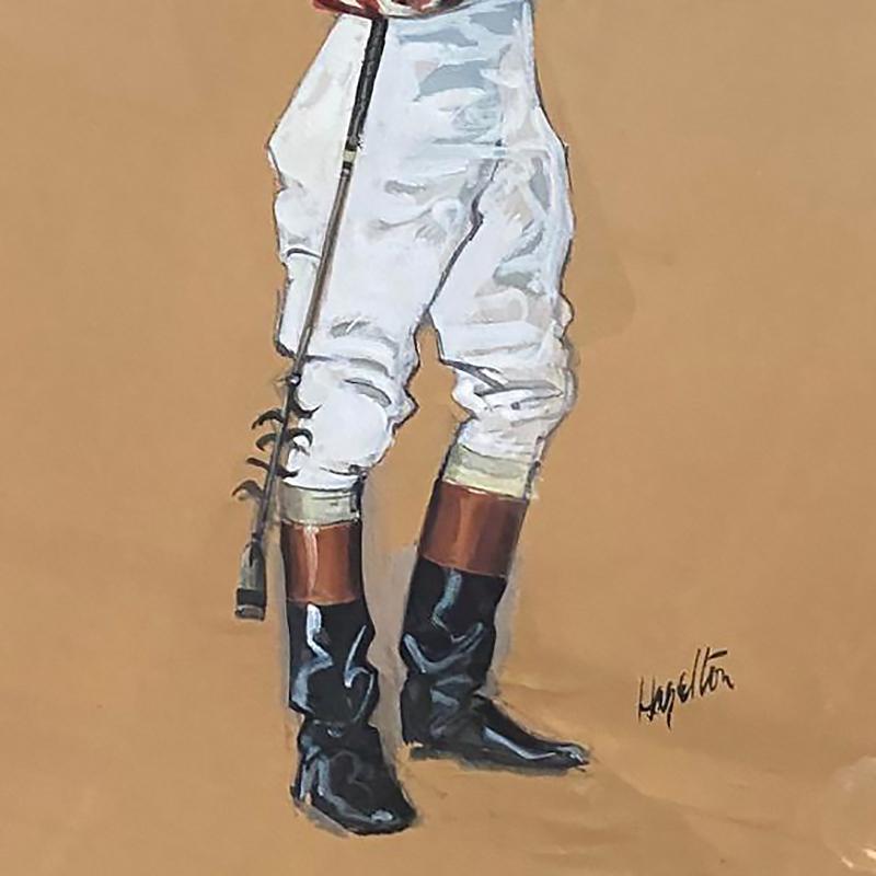 American Pastel on Paper Horse Racing Jockey by Hagulaton, Pair For Sale