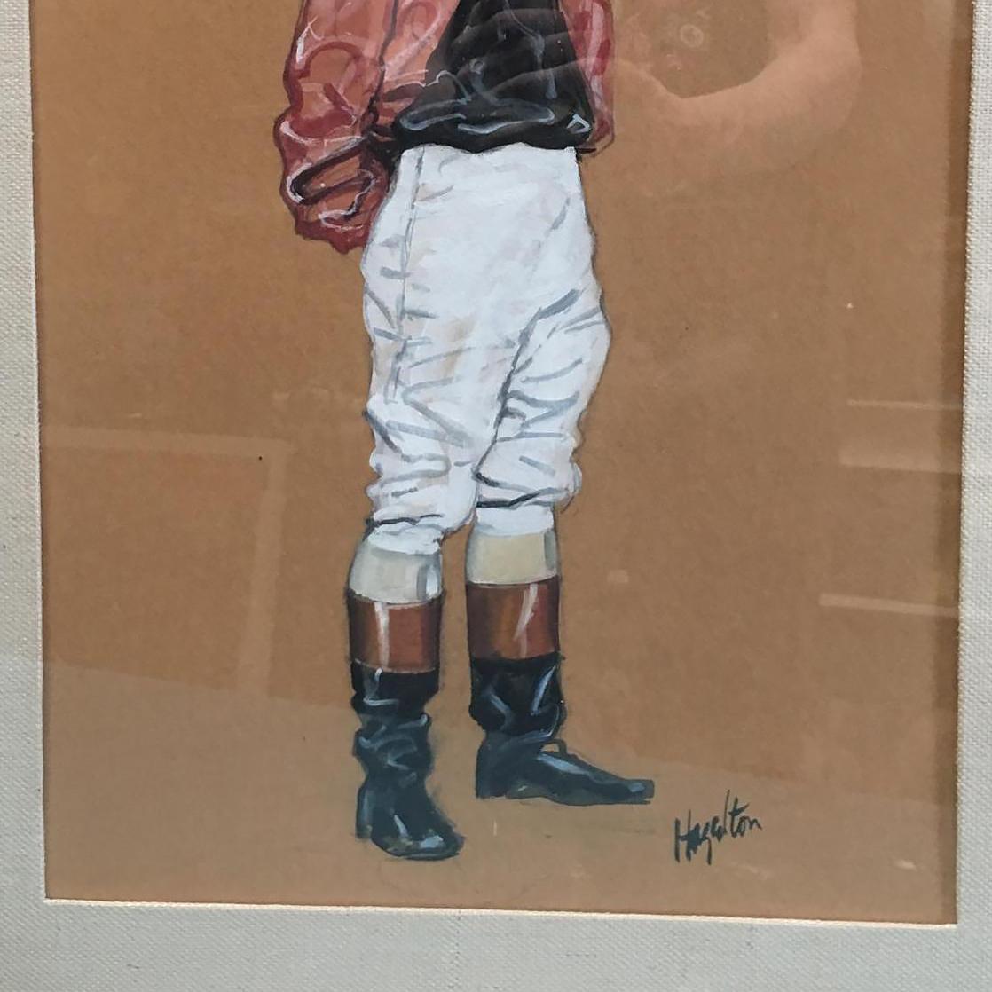Pastel on Paper Horse Racing Jockey by Hagulaton, Pair For Sale 2