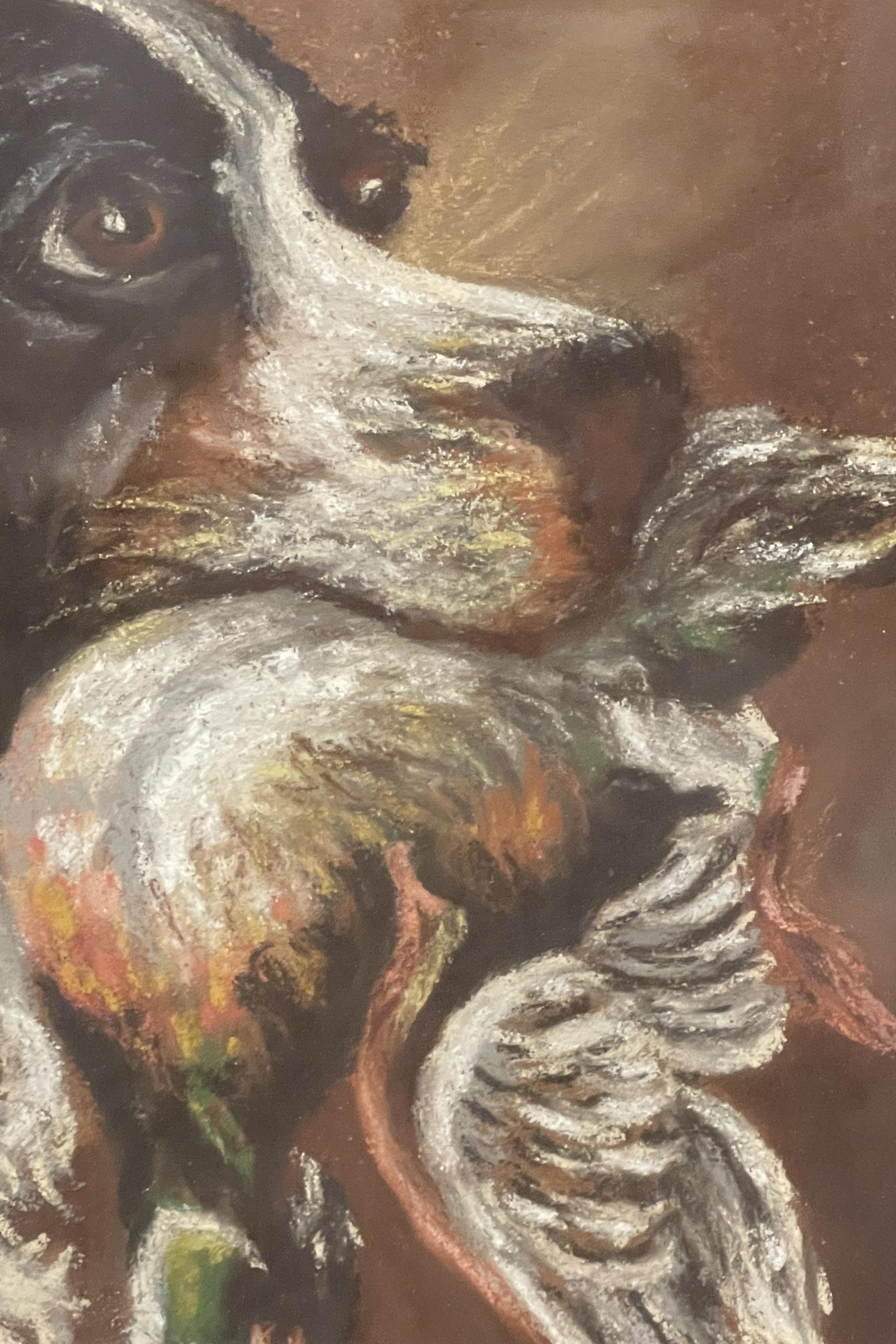 Pastellbild, das den Kopf eines Cocker Spaniels mit einer Ente darstellt England 1930 im Angebot 4