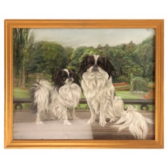 Pastel Painting Depicting Two Pekingese Dogs, England, 1920
