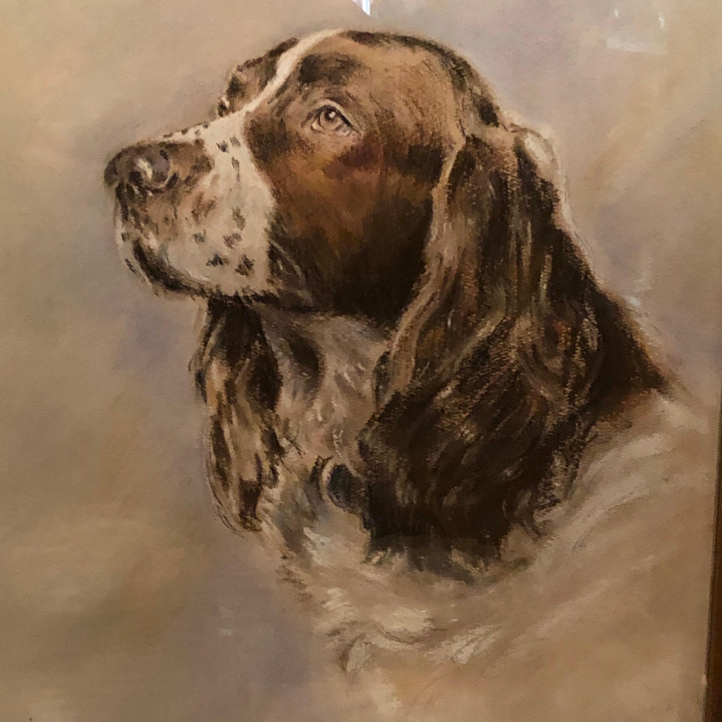 This is a pastel painting of an English springer spaniel, which is Artist-signed Charles A. Phelps. This pastel is done so beautifully that this spaniel is so truly realistic with the most wonderful eyes. Dimensions framed are 19 1/2 inches long by