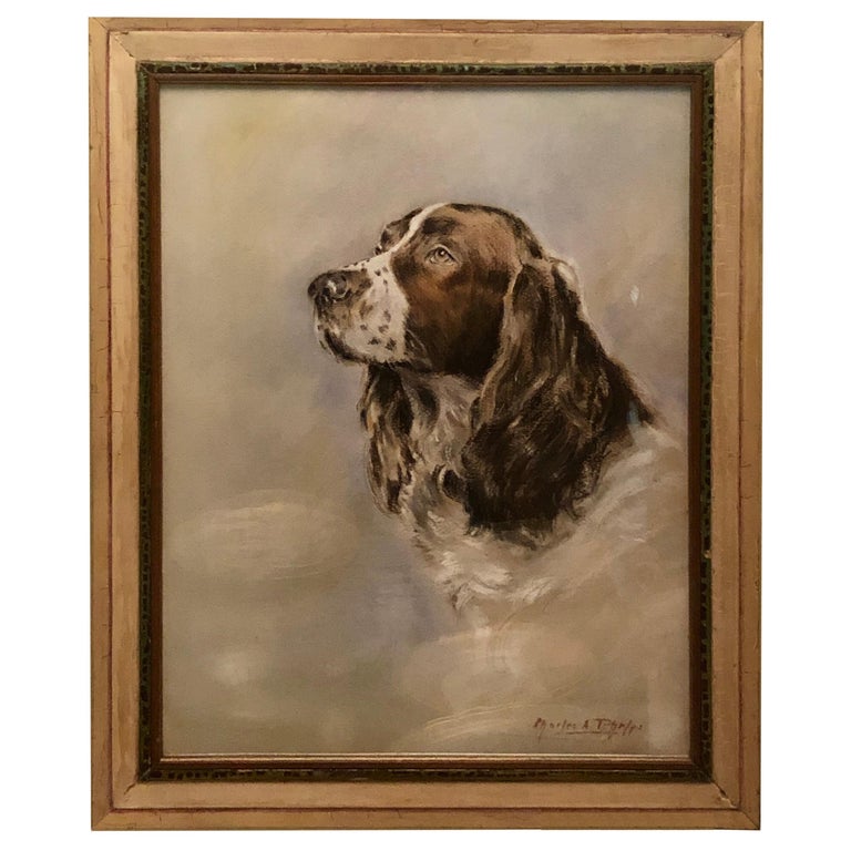 Springer Spaniel Pastel Pattern Pastel Painting of an English Springer Spaniel artist signed Charles A ...