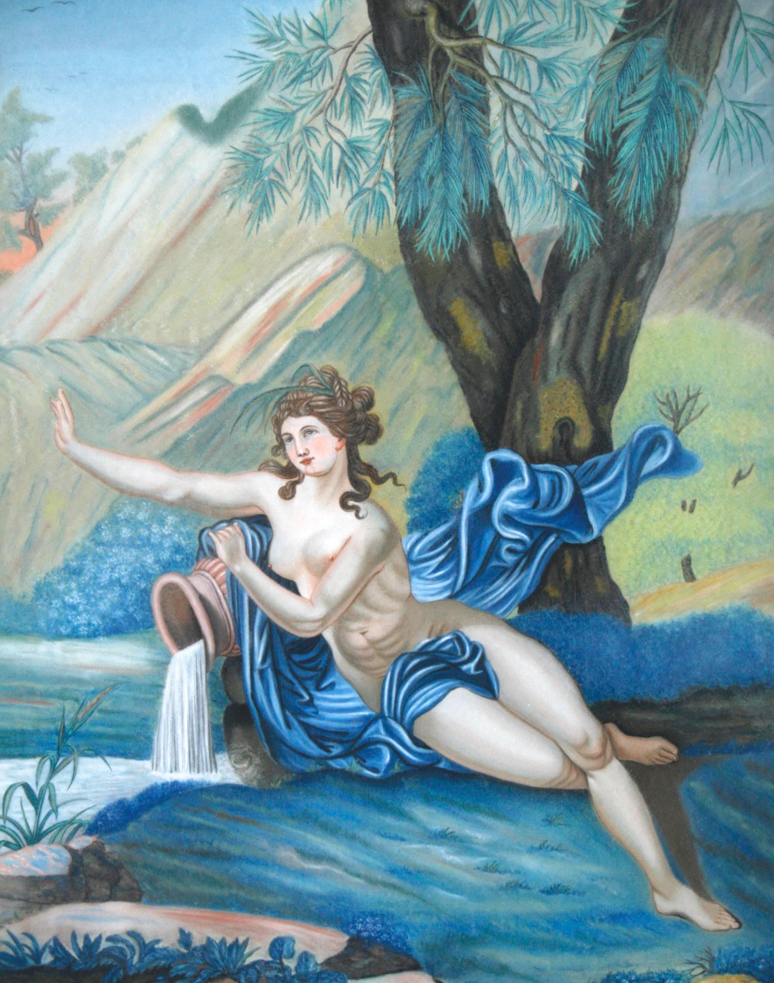 A pastel painting by Nannette Kenner of Aphrodite, the Greek goddess of love and water. It is signed Nannette Kenner peint. (painted by) Bingen (Bingen am Rhein, Germany 1821). It is framed in a solid Walnut frame with a wood back and original