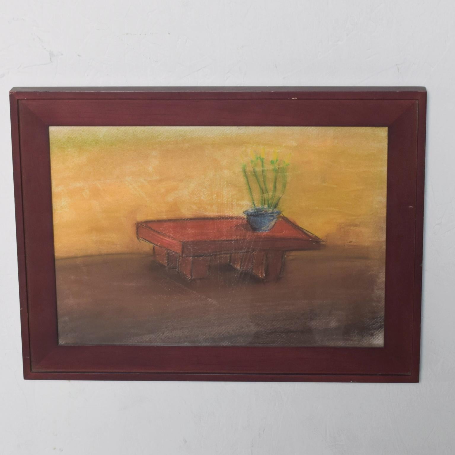 Organic Modern 1990s Pastel Paper Art Drawing Still Life Table - P. Romo For Sale