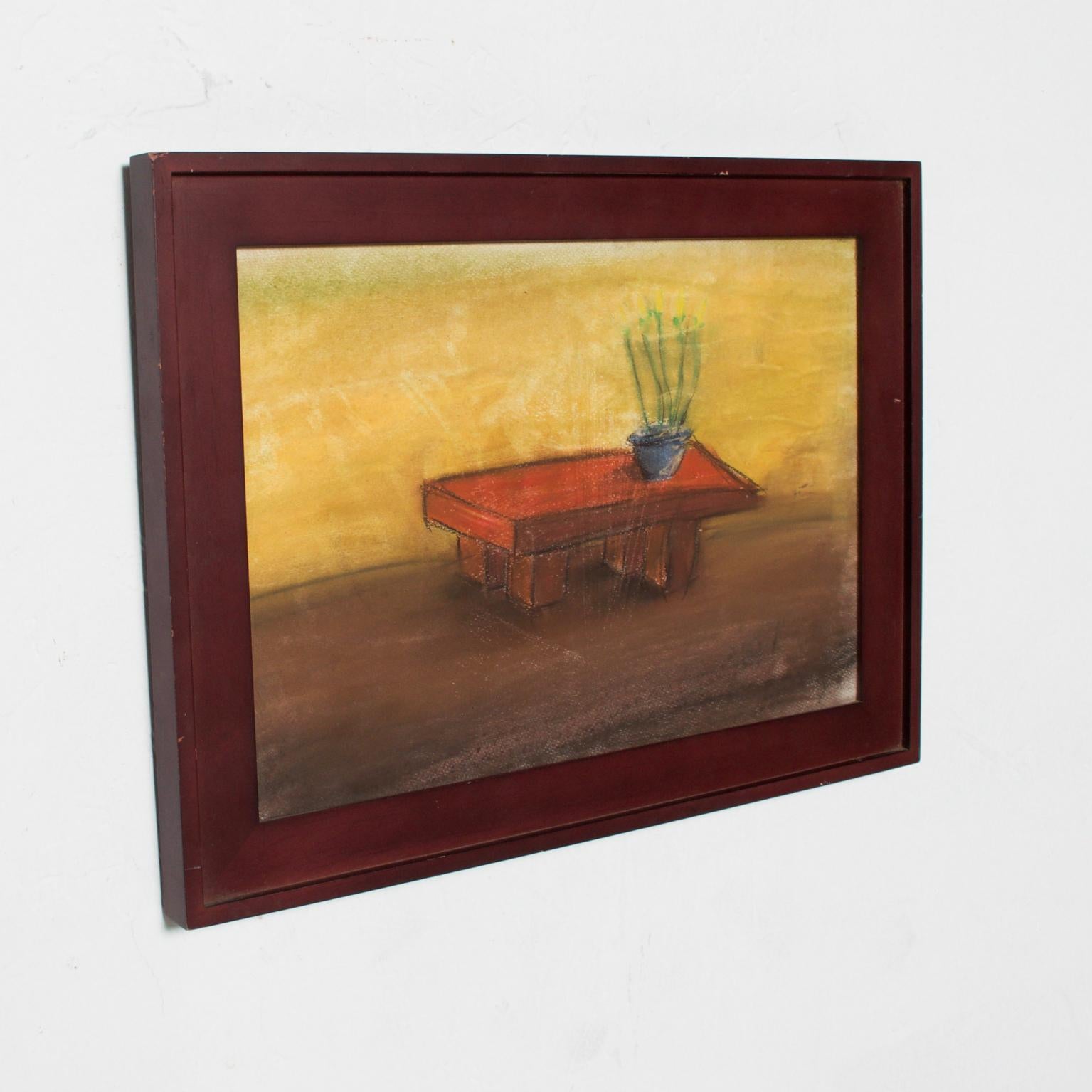 1990s Pastel Paper Art Drawing Still Life Table - P. Romo In Good Condition For Sale In Chula Vista, CA