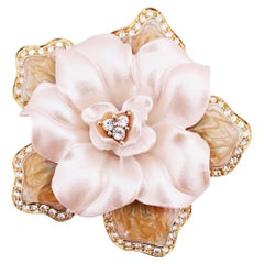 Pastel Peach Layered Flower Brooch With Enamel and Rhinestones By Nolan Miller