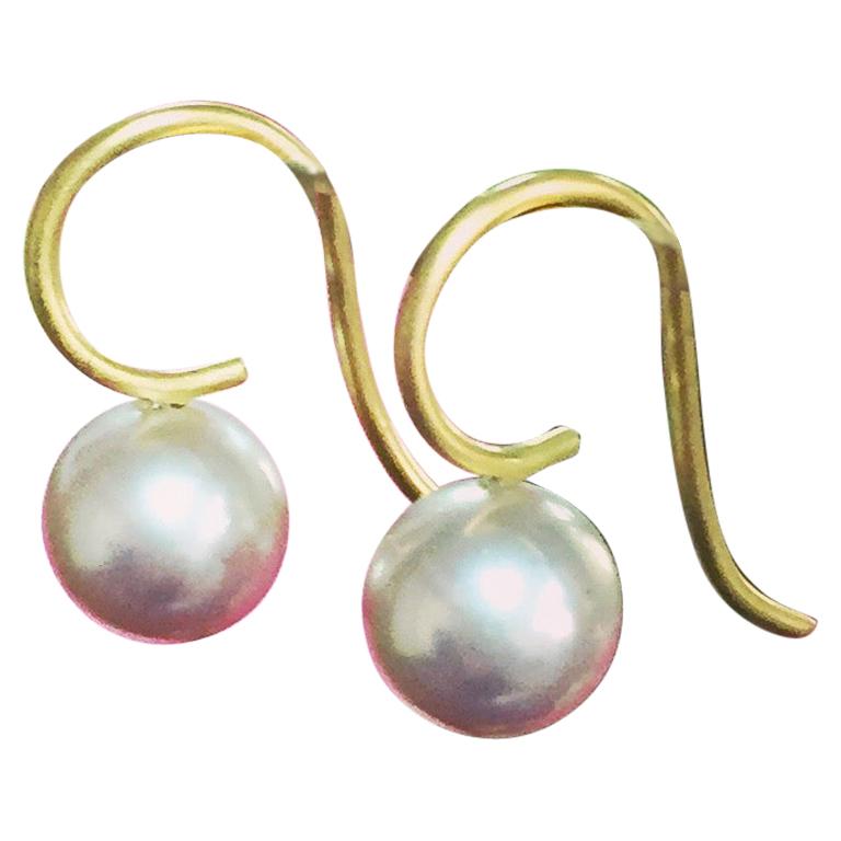 Pastel Pearl and 18 Karat Gold Earrings For Sale