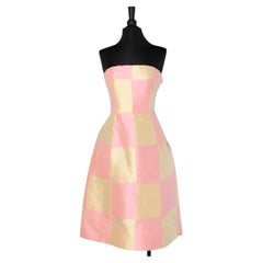 Pastel pink and yellow bustier dress in shantung Jacques Fath 