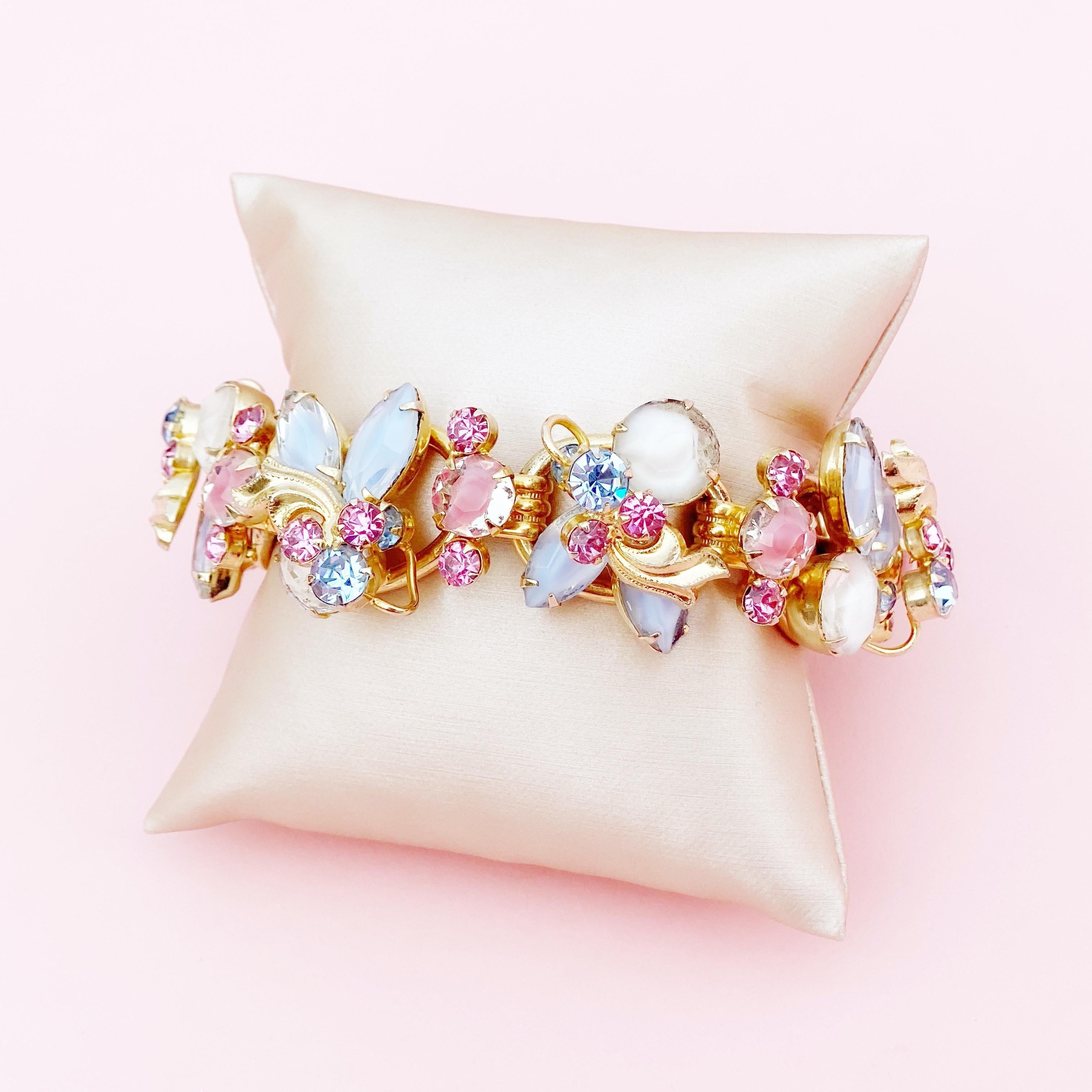 Pastel Pink & Blue Givre Glass & Rhinestone Juliana Bracelet By DeLizza & Elster 2
