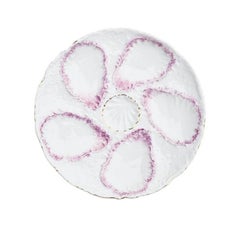 Pastel Pink Ceramic Oyster Plate with Gold Trim