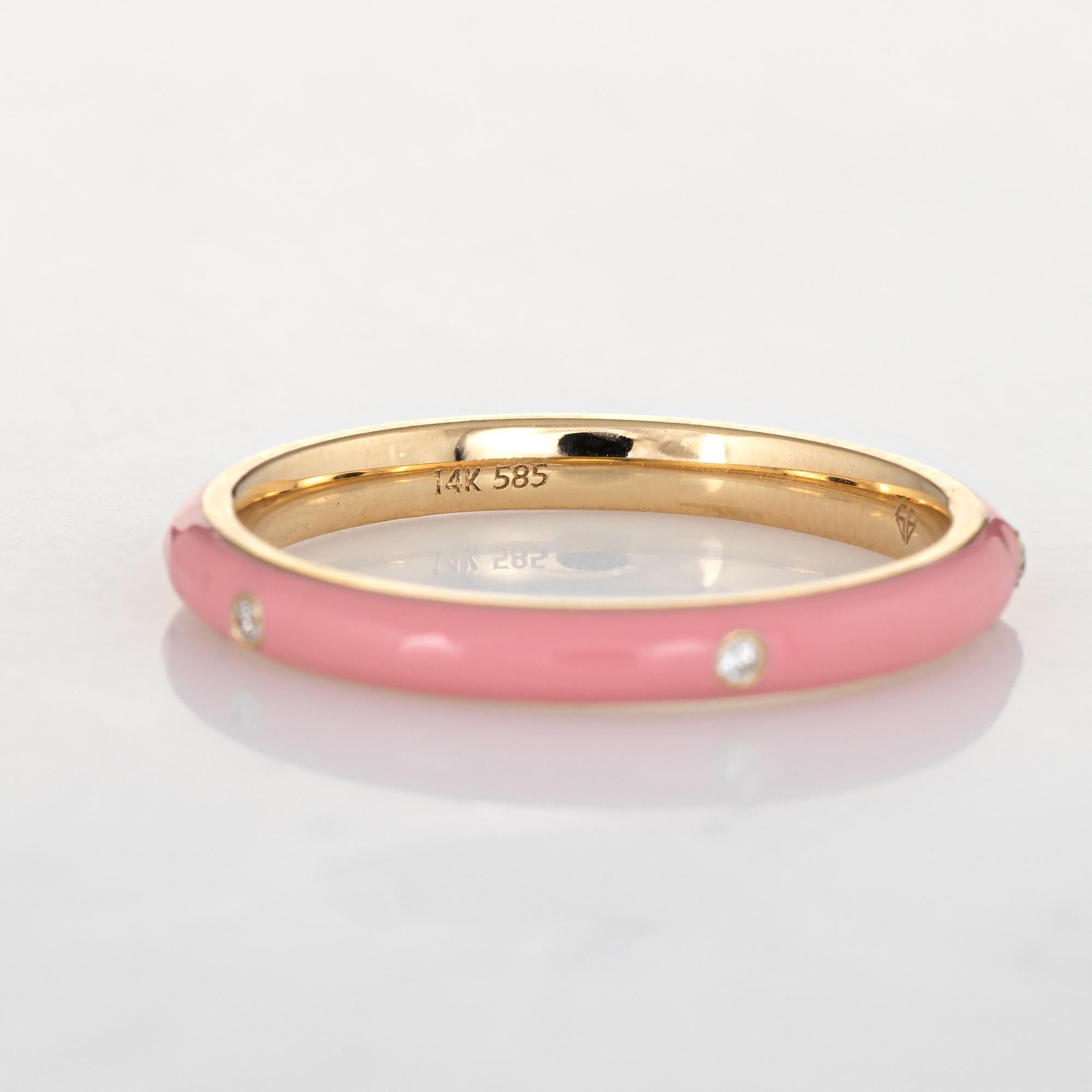 Modern Pastel Pink Enamel Diamond Ring 14k Yellow Gold Stacking Band Jewelry