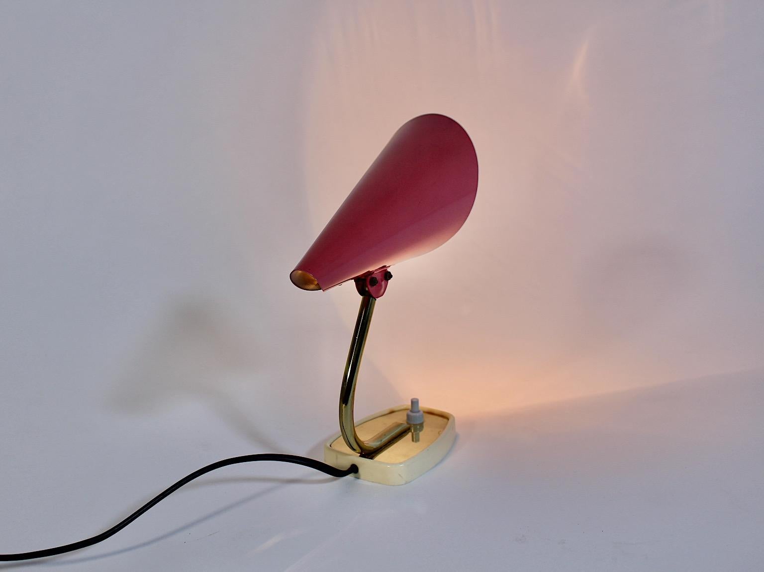 Pastel Pink Golden Metal Vintage Table Lamp Nightstand Lamp Sconce Italy For Sale 5