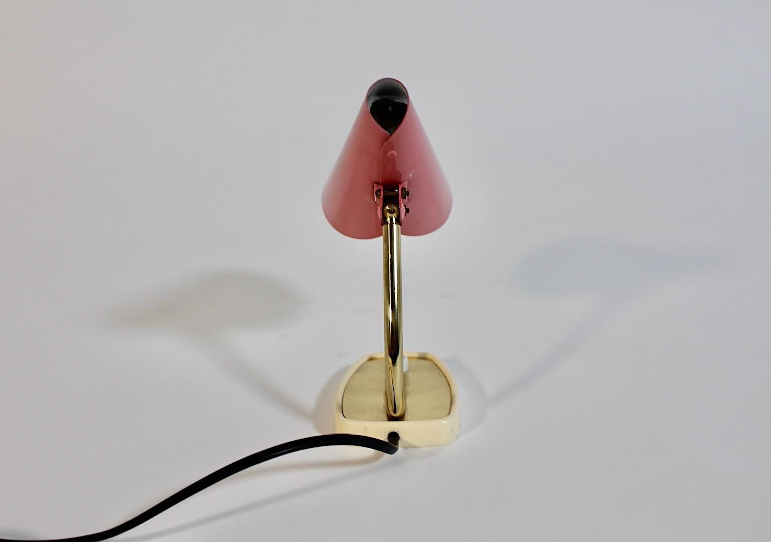 Pastel Pink Golden Metal Vintage Table Lamp Nightstand Lamp Sconce Italy For Sale 8