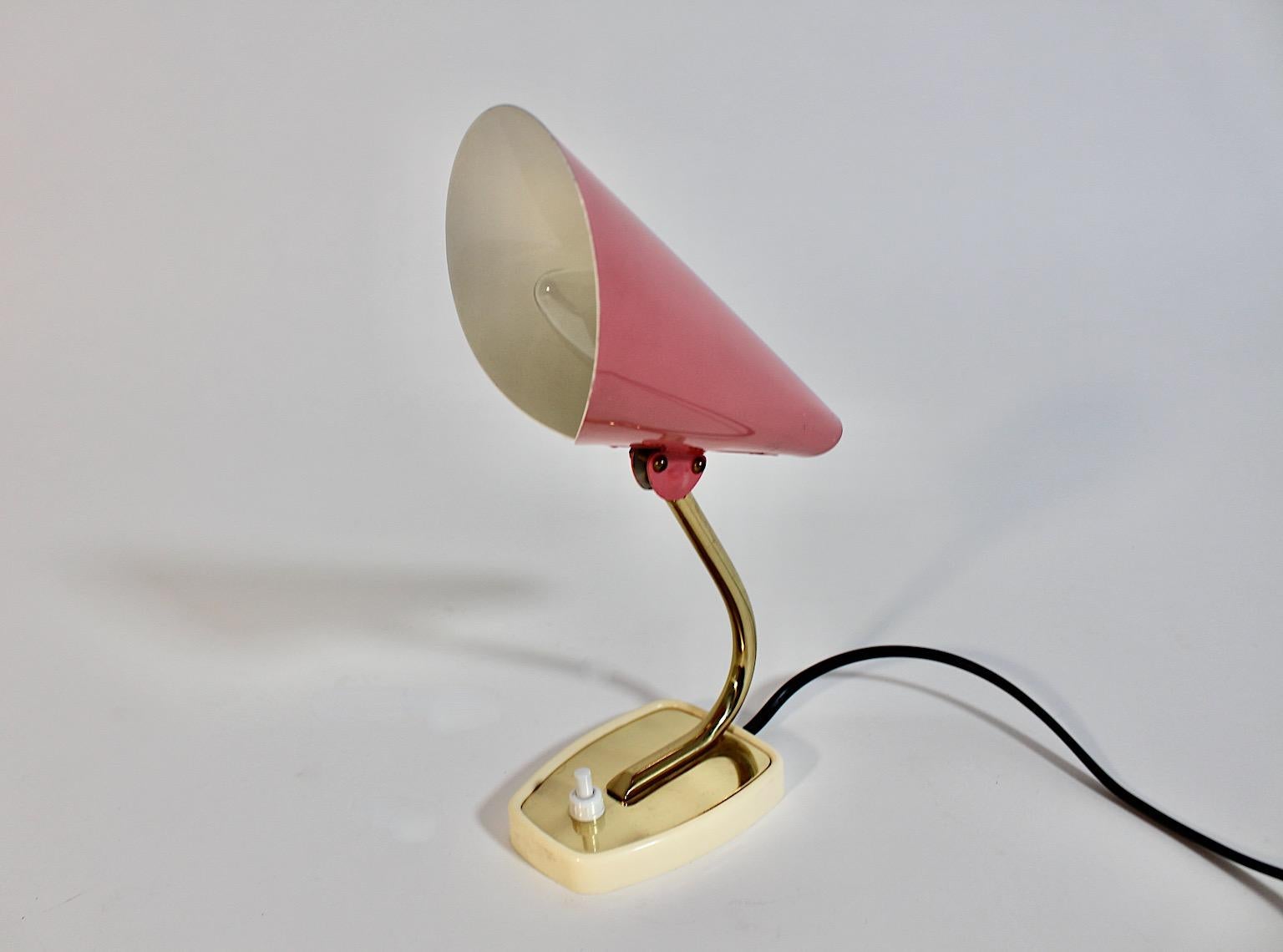 Pastel Pink Golden Metal Vintage Table Lamp Nightstand Lamp Sconce Italy For Sale 10
