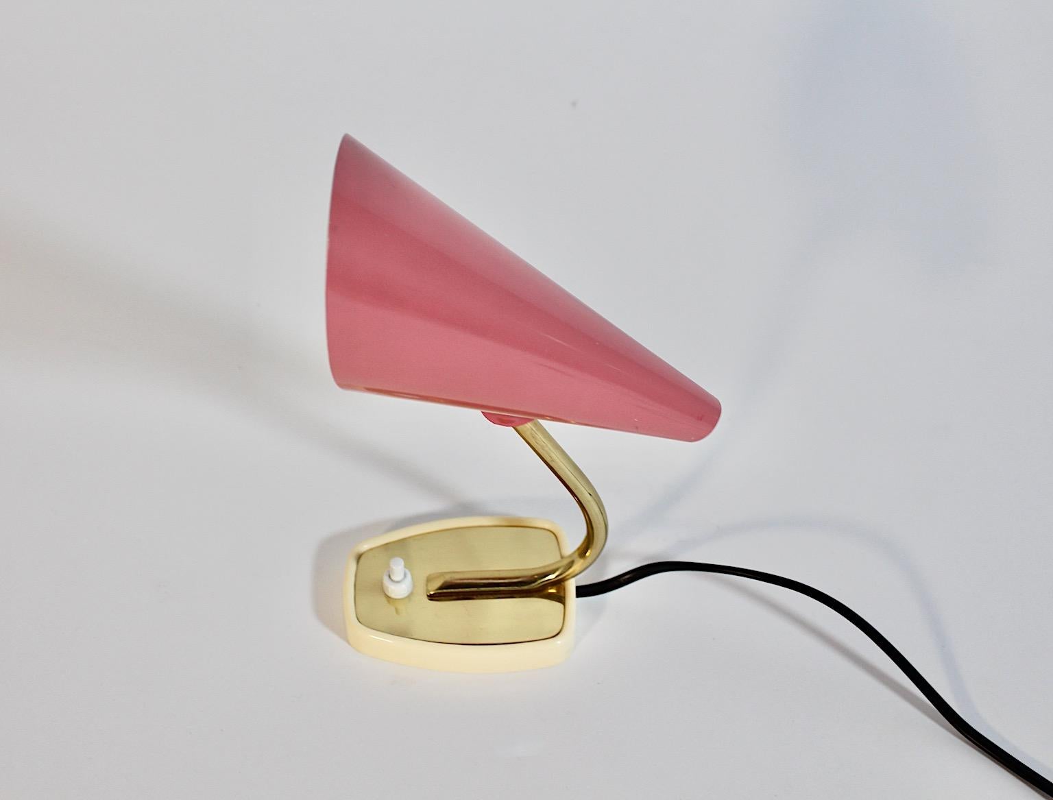 Mid-Century Modern Pastel Pink Golden Metal Vintage Table Lamp Nightstand Lamp Sconce Italy For Sale