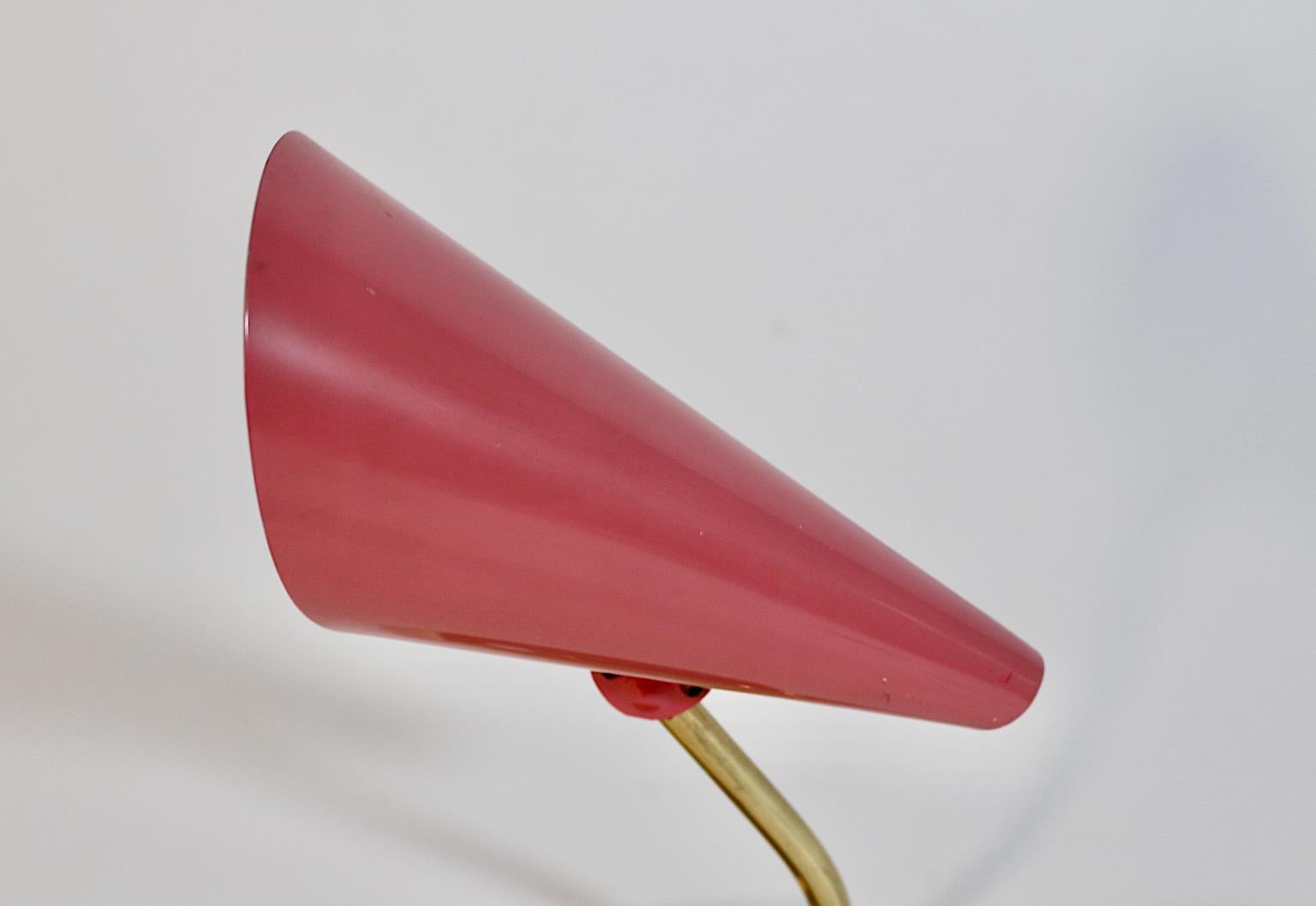 Pastel Pink Golden Metal Vintage Table Lamp Nightstand Lamp Sconce Italy In Good Condition For Sale In Vienna, AT