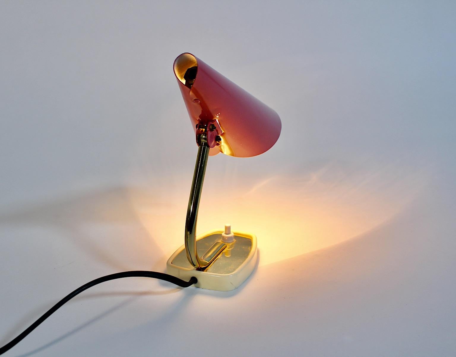 Pastel Pink Golden Metal Vintage Table Lamp Nightstand Lamp Sconce Italy For Sale 1