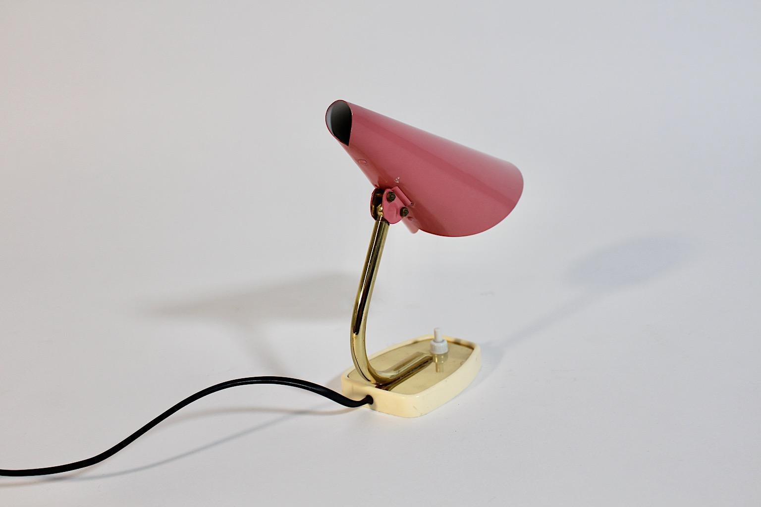 Pastel Pink Golden Metal Vintage Table Lamp Nightstand Lamp Sconce Italy For Sale 2